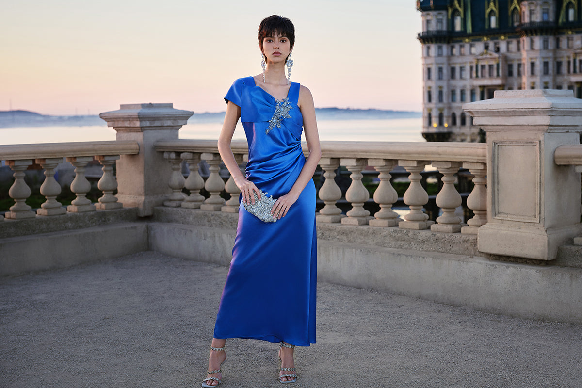 richradiqs blue satin formal gown for a corporate gala or award night