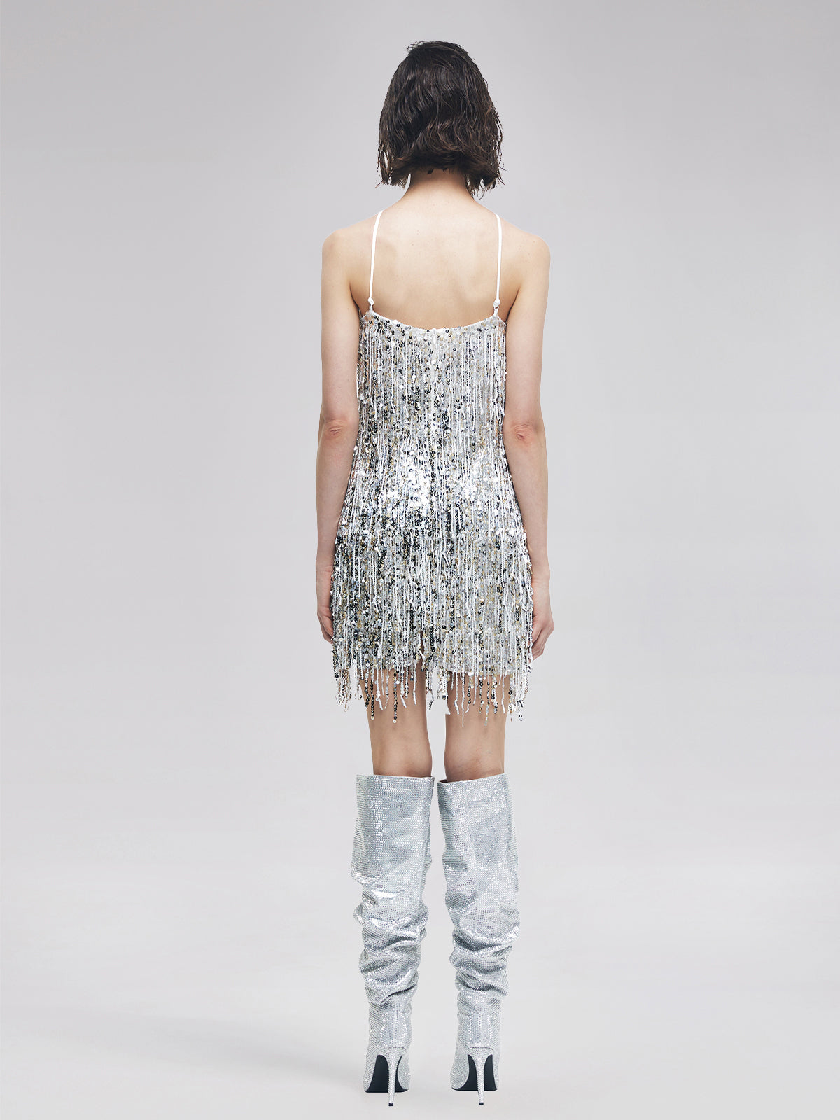 Tassel Sequin Halter Mini Dress