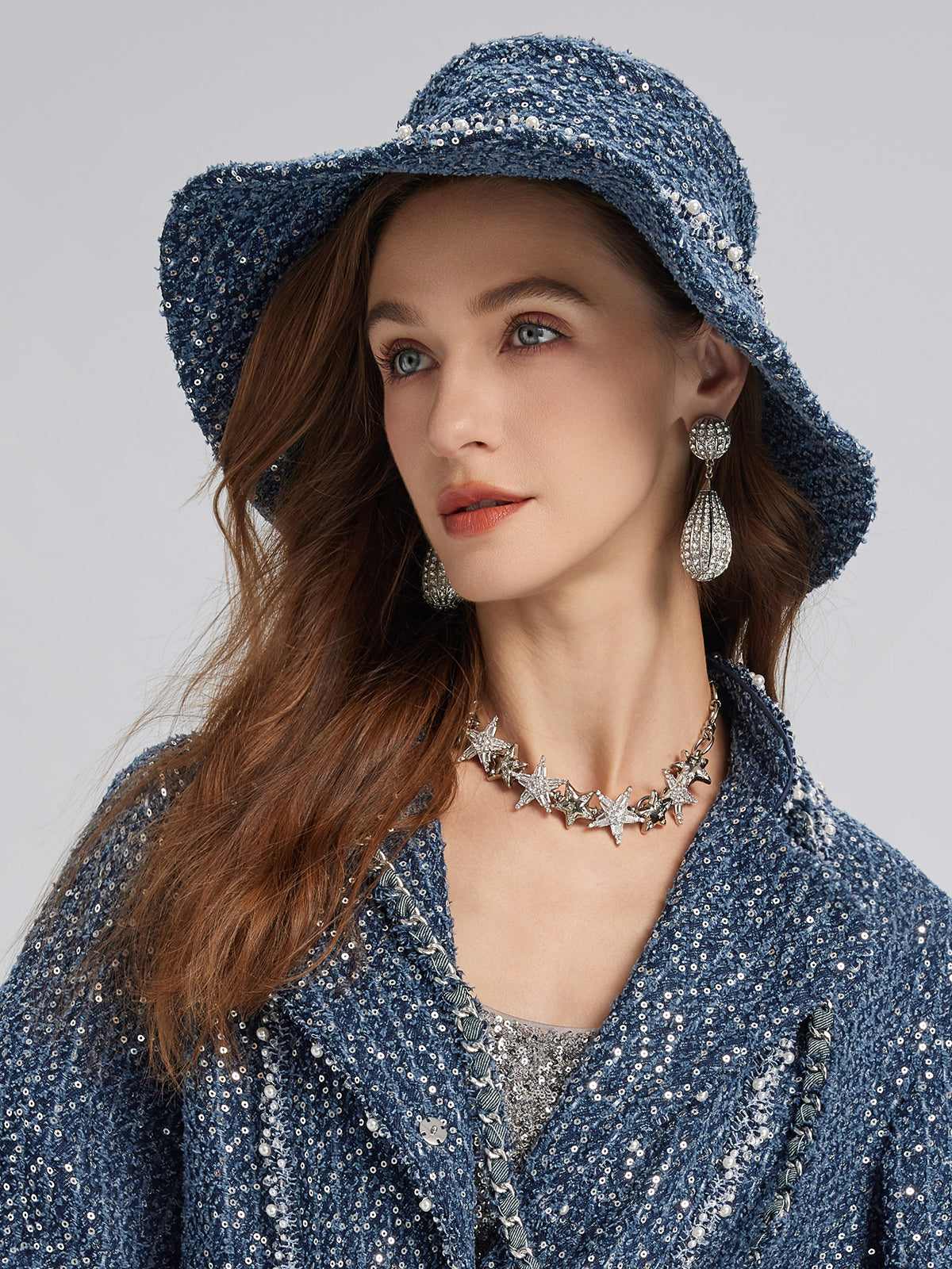 Hand-Beaded Sequin Tweed Beaded Hat