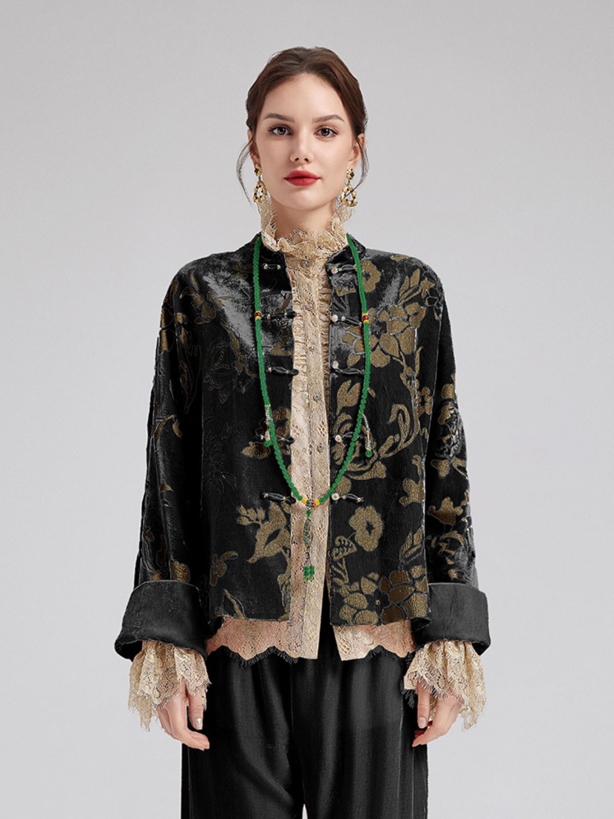 Neo Chinese Style Velvet Floral Jacket