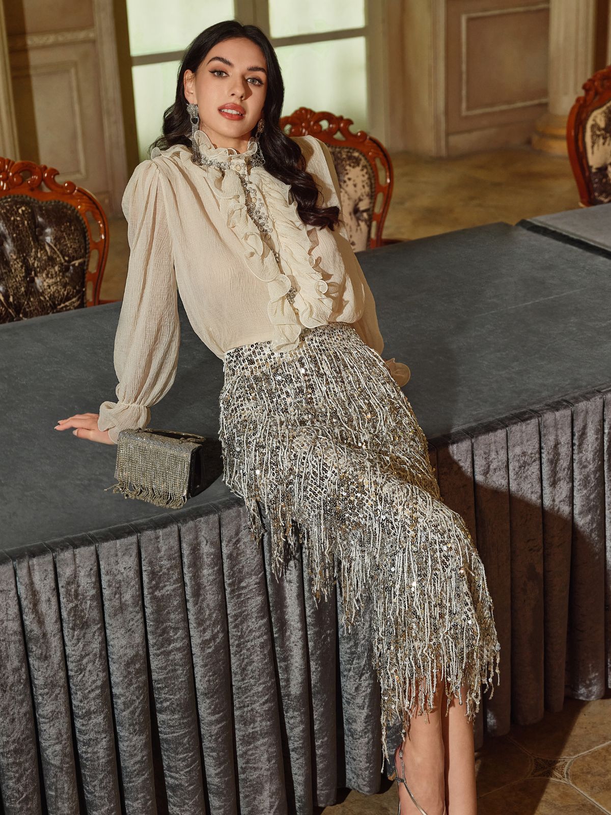 Styled look with relaxed proportions and modern aesthetic