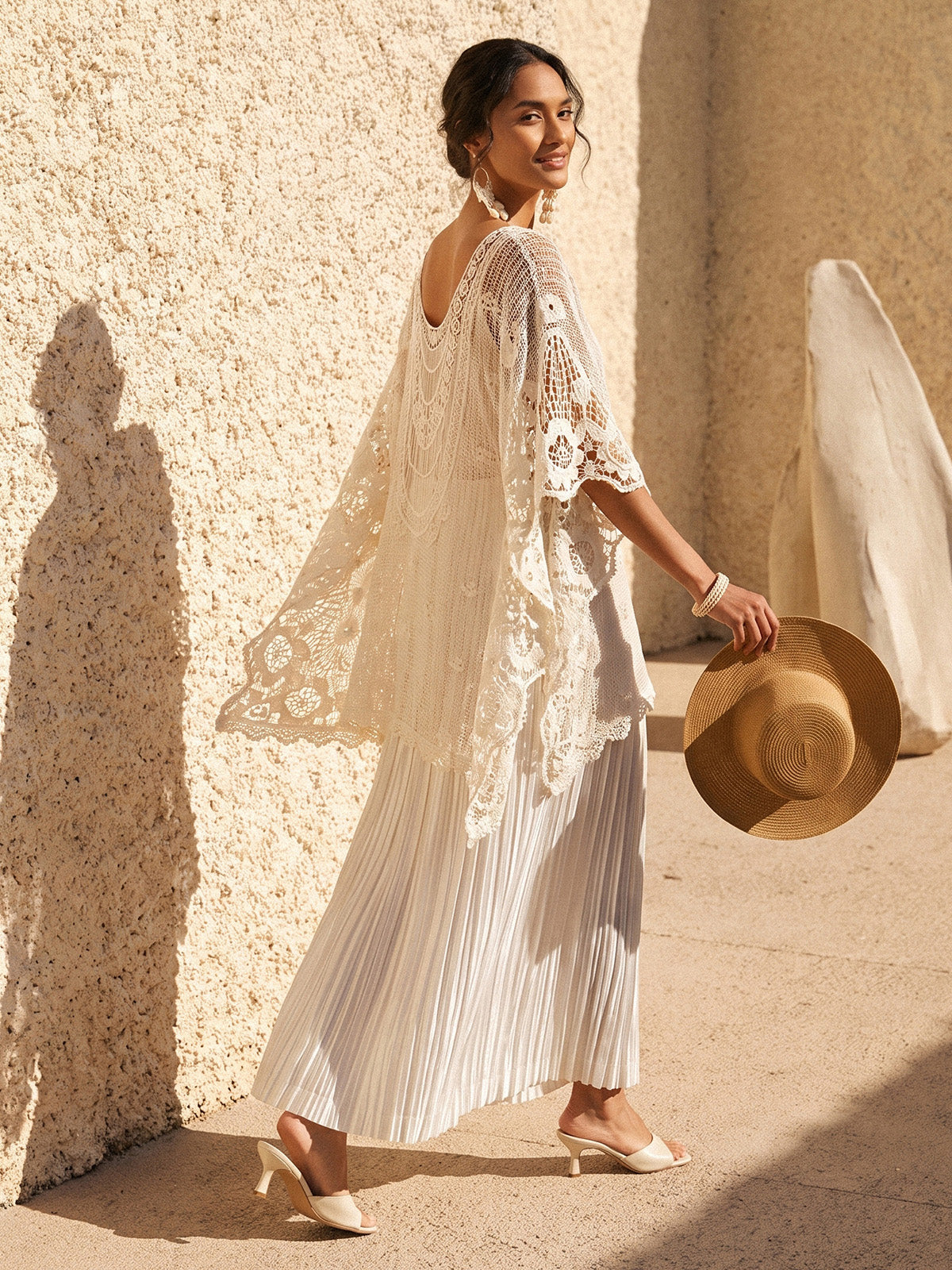 100% Cotton Lace Floral Cape Cover-Up