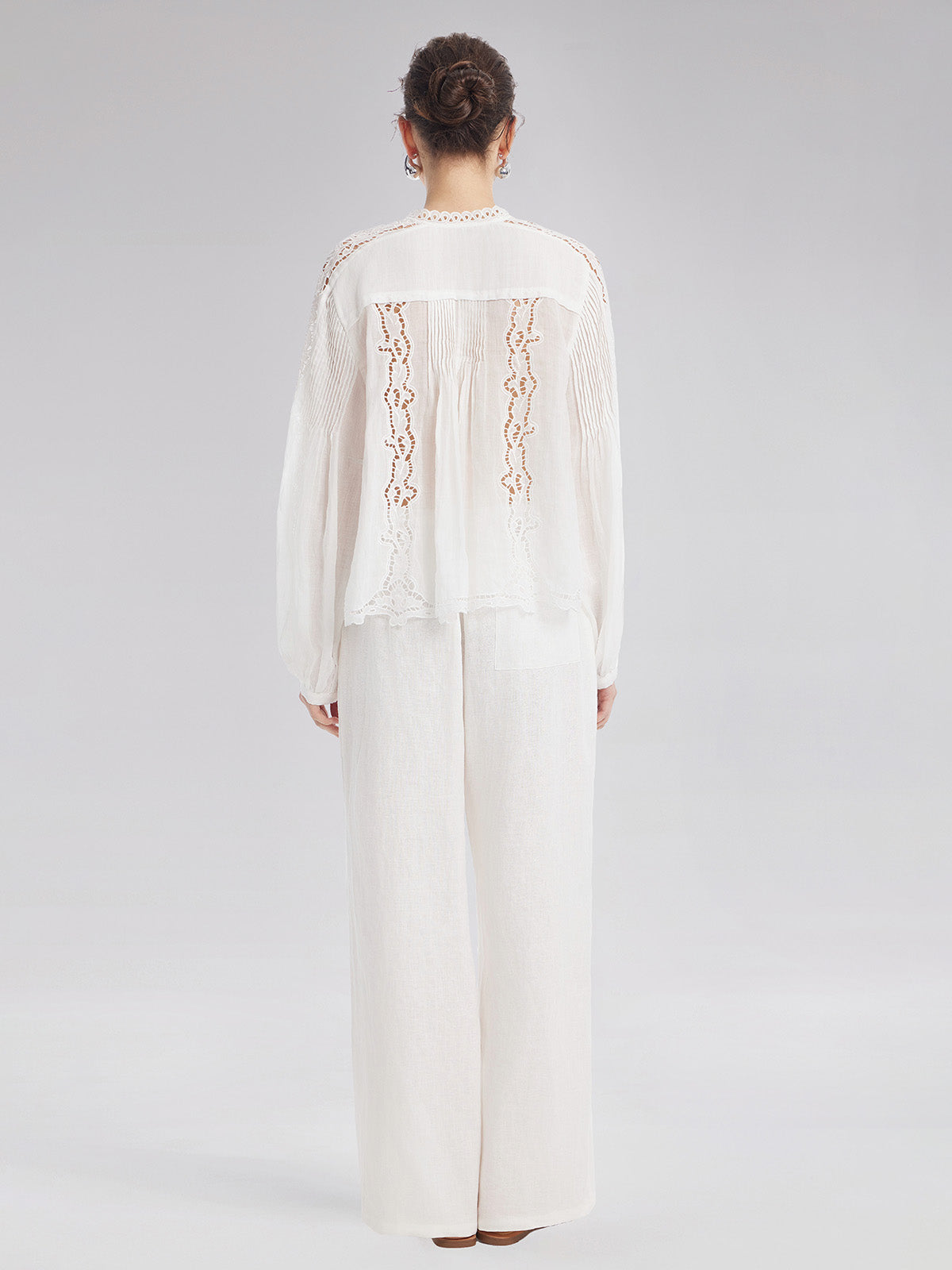 Pleated Hollow Embroidered Blouse
