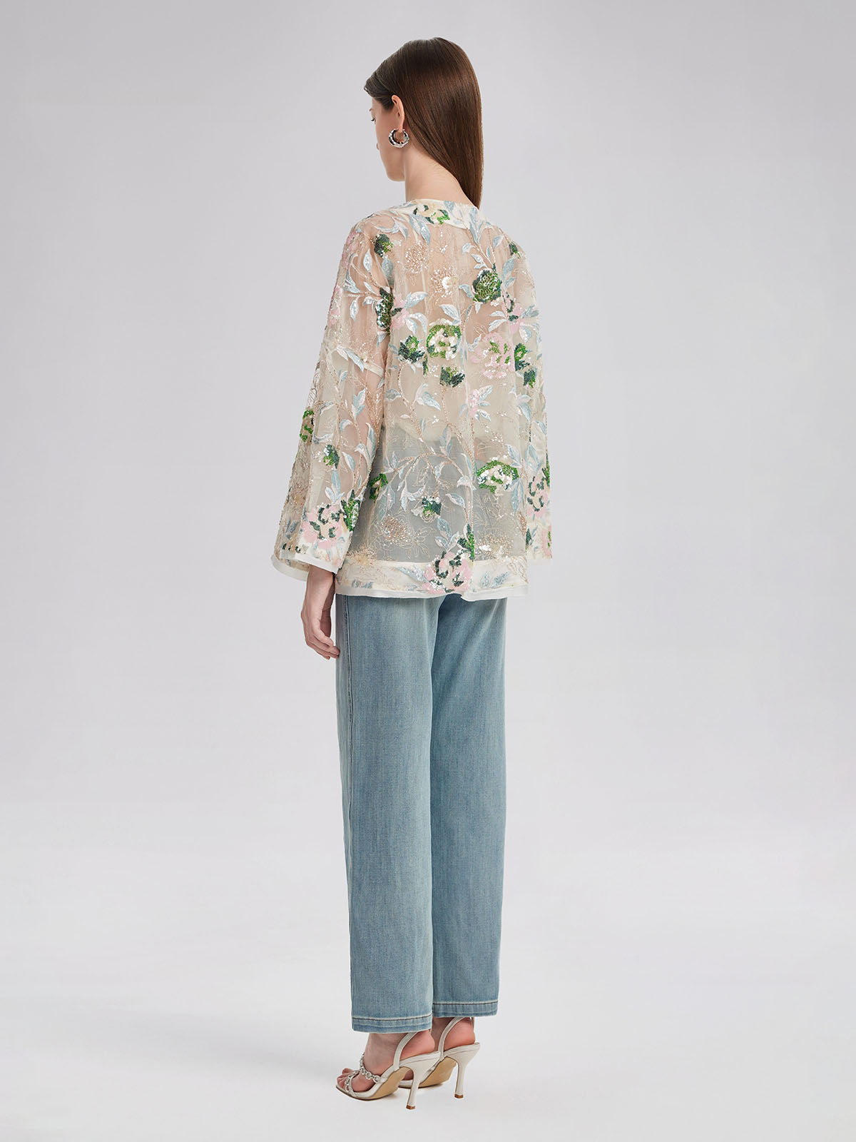 Sequin Floral Embroidered Shirt