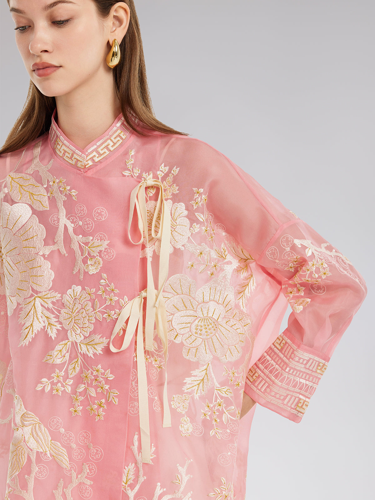 Mulberry Silk Jacquard Long Top