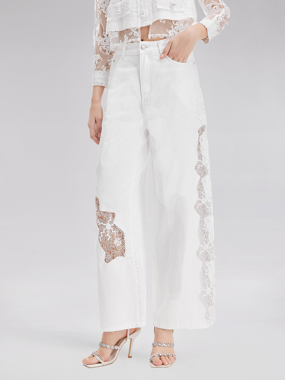 Lace Embroidery Patchwork Jeans