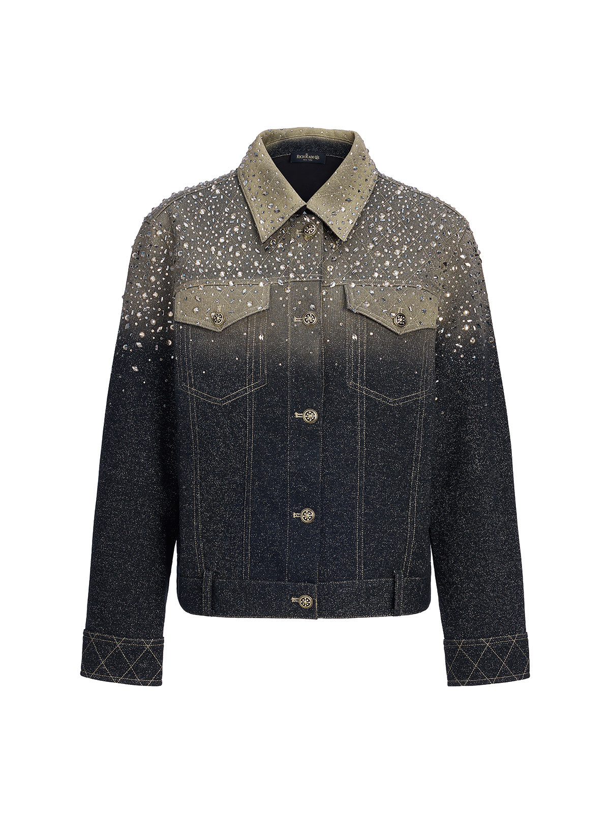 Handcrafted Rhinestone Gradient Knit Jacket