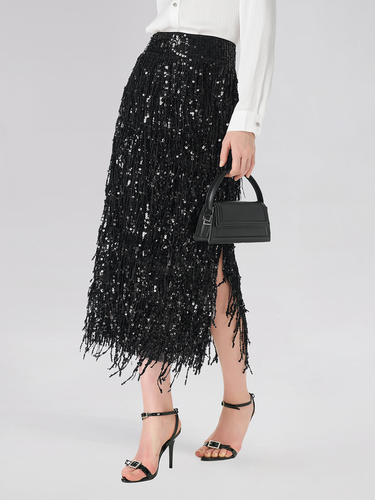 Tassel Sequin Midi Skirt