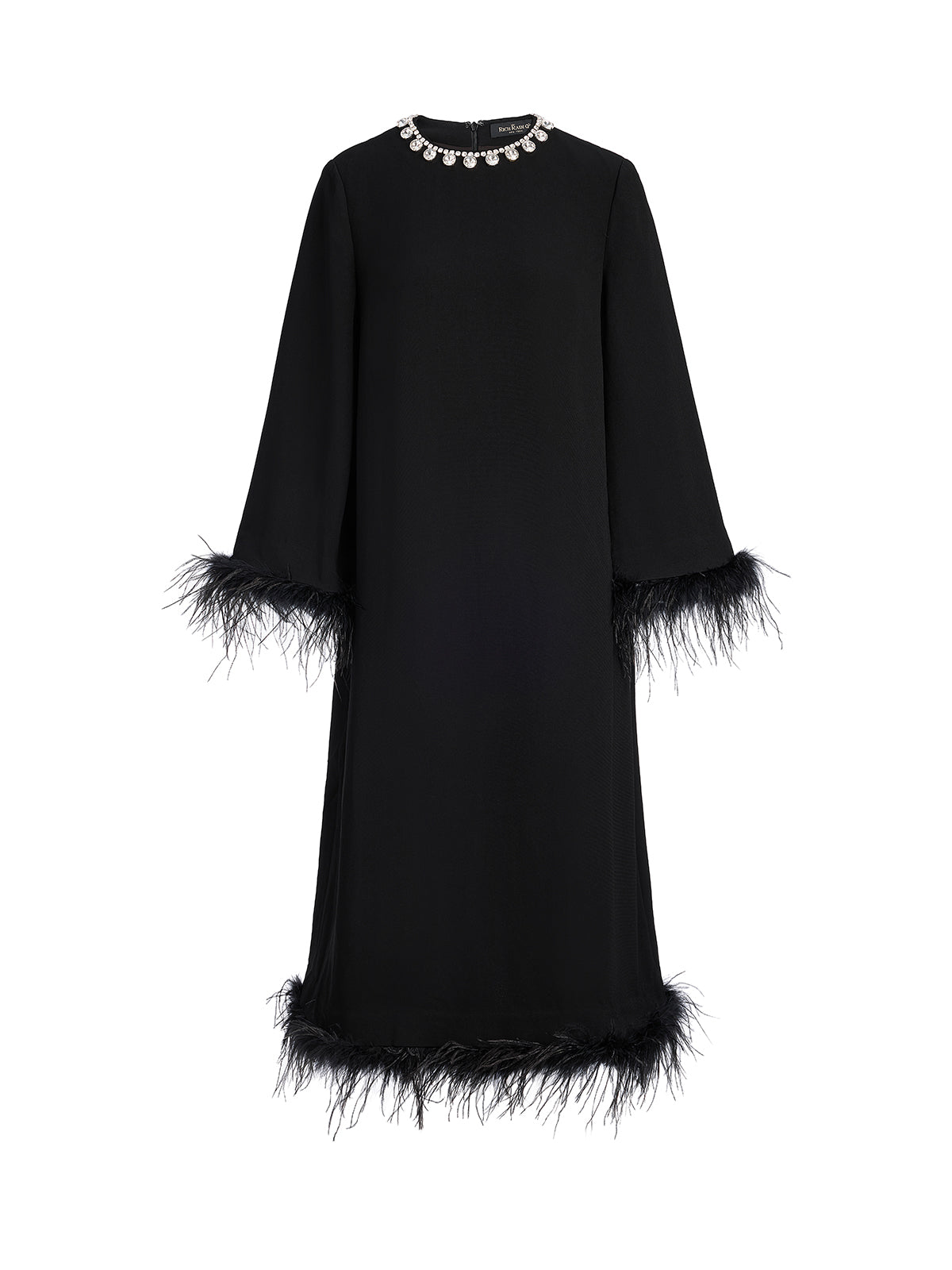 Luxurious Black Feather-Trimmed Dress