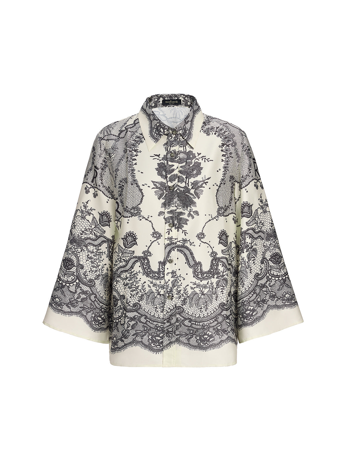 Black Eyelash Lace Turn-down Collar Shirt