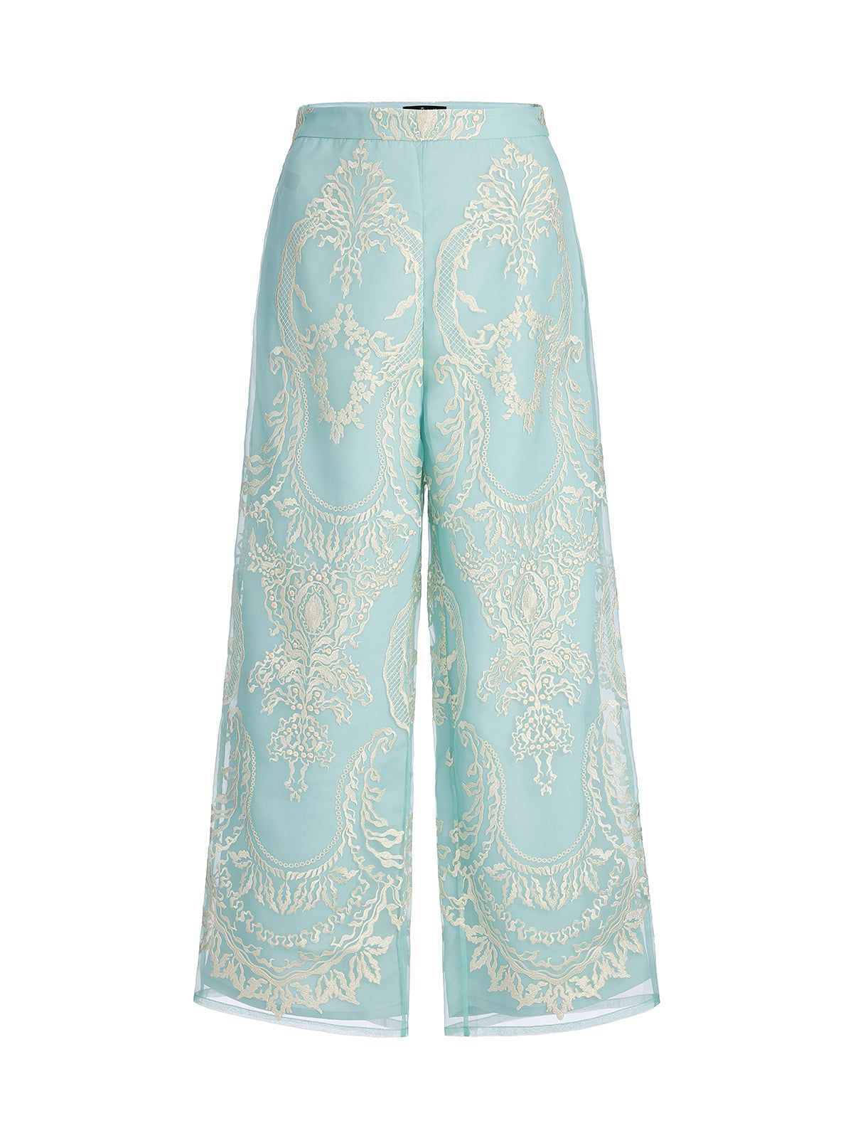 Organza Embroidered Mint Cropped Pants