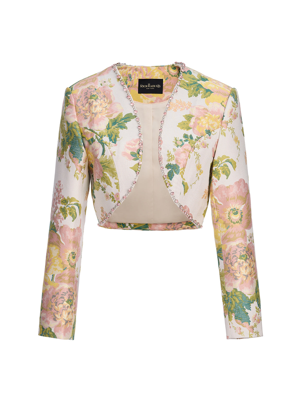 Crystal Beaded Jacquard Cropped Waist Jacket