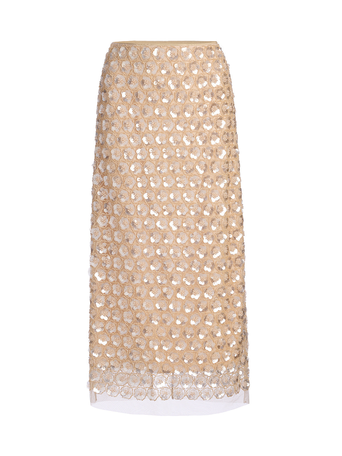 Art Floral Sequin Elastic-Waist Skirt