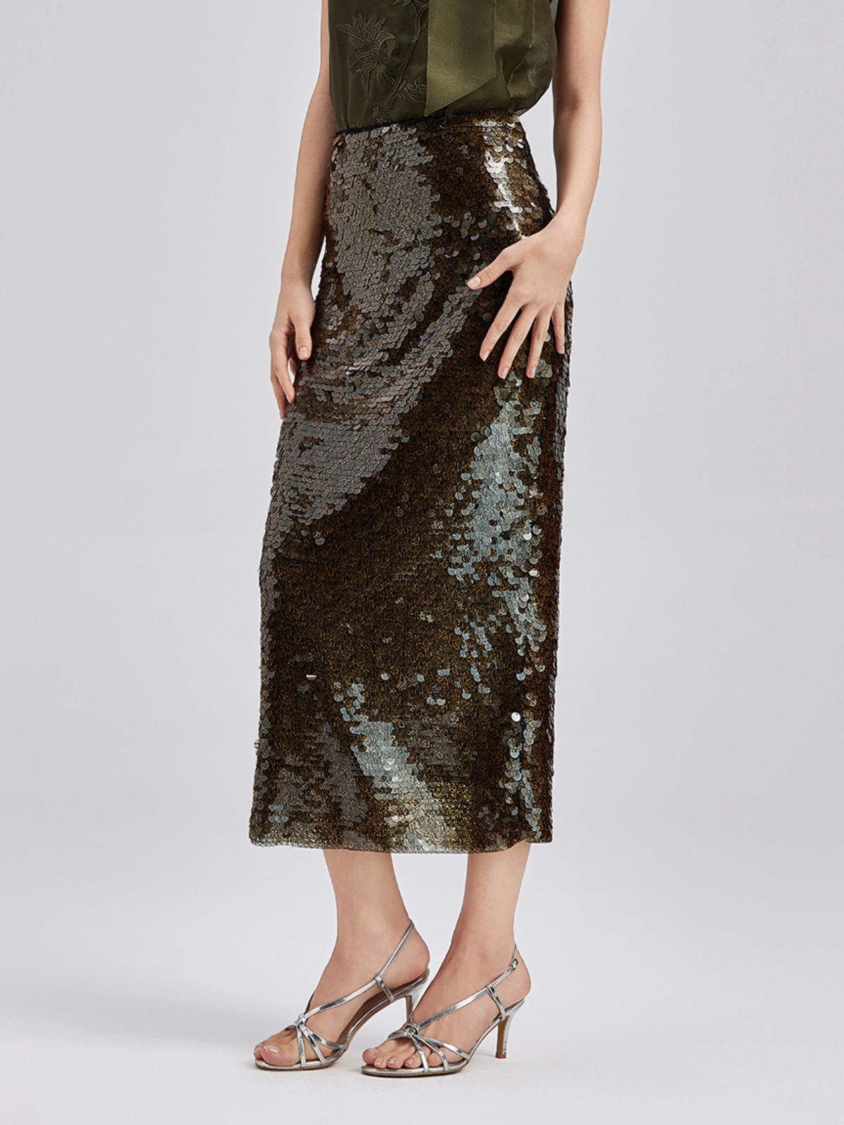 Sequin Embellished Stretch Skirt