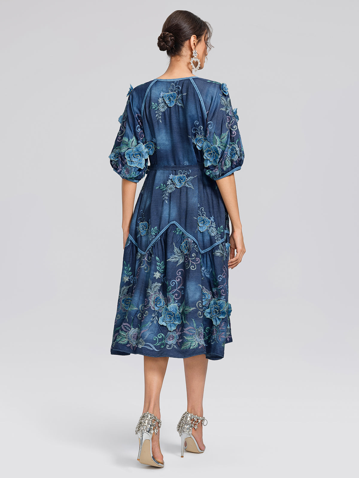 3D Hand-Embroidered Floral Dyed Dress