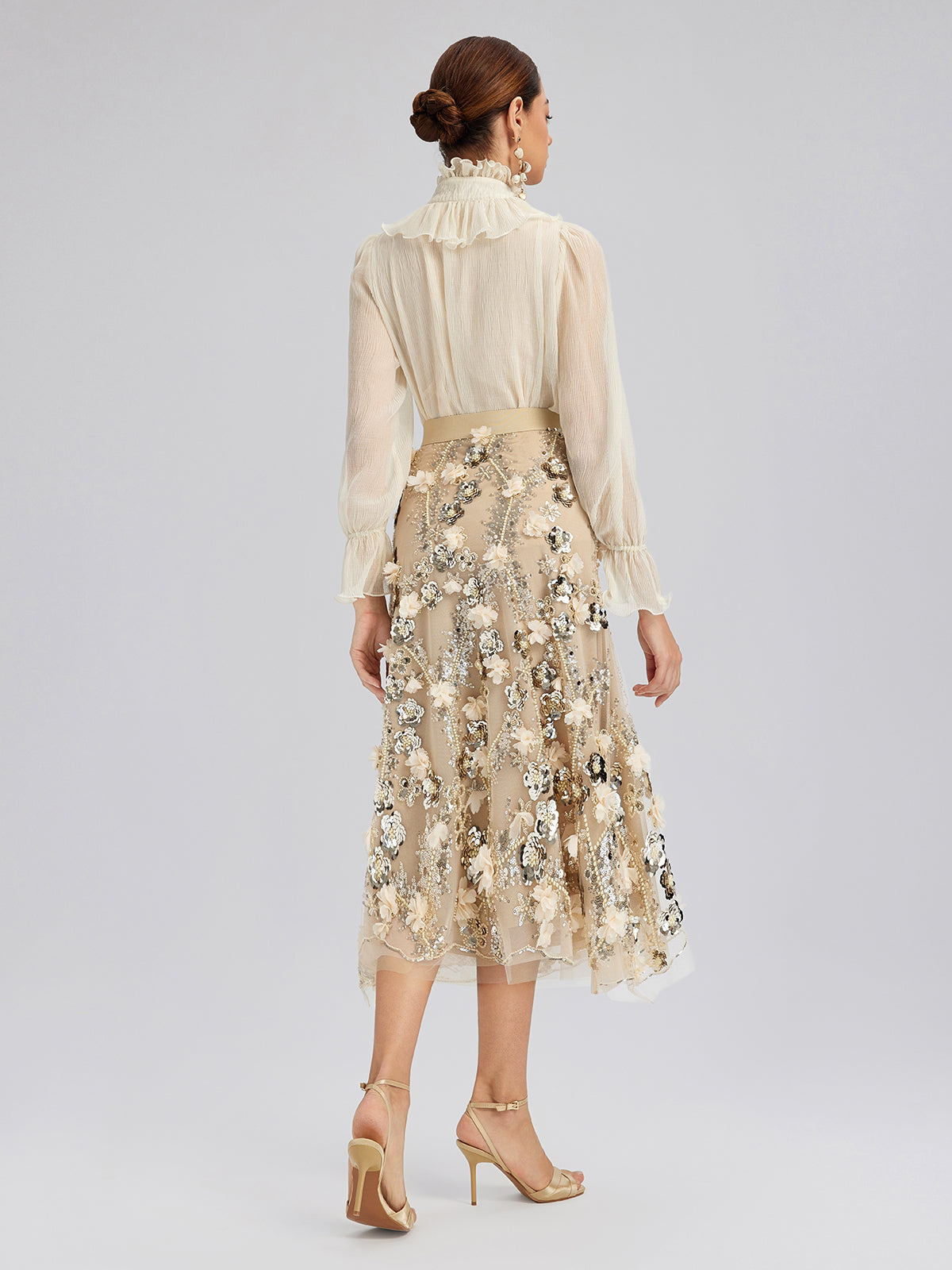 Sequin Floral Embroidery Elastic Fishtail Skirt