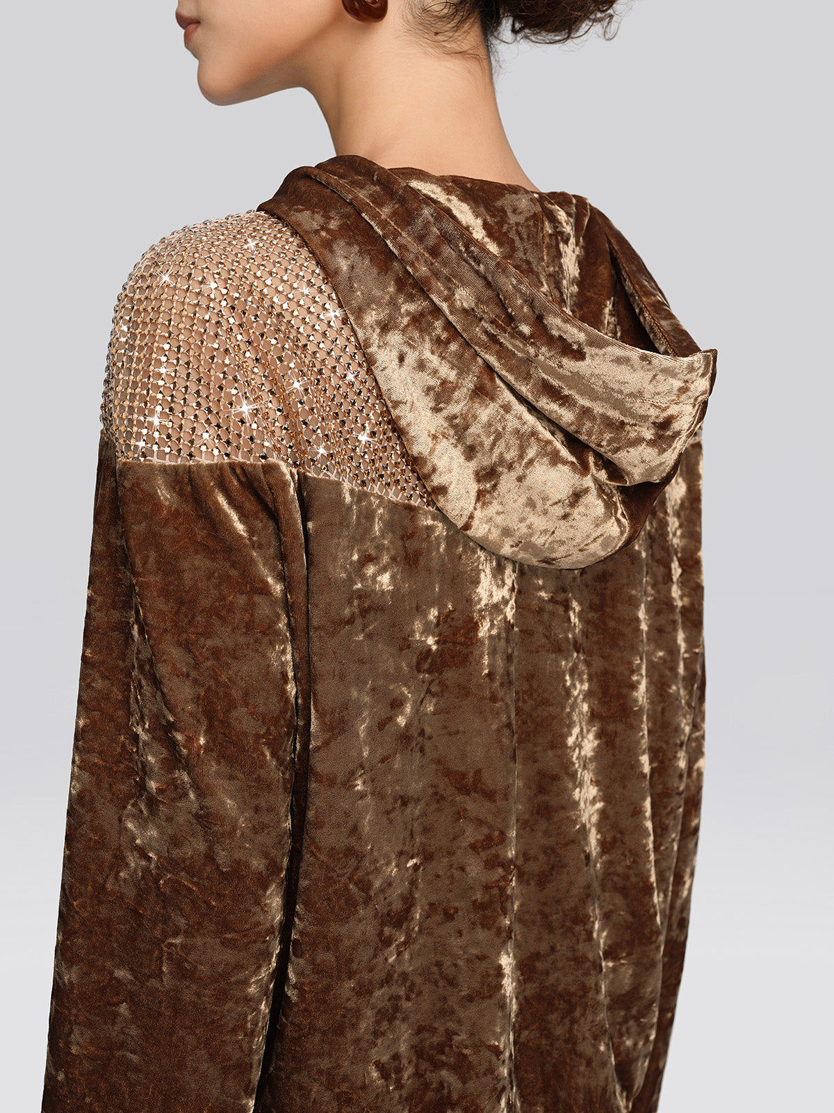 Velvet Rhinestone Mesh Hoodie Set
