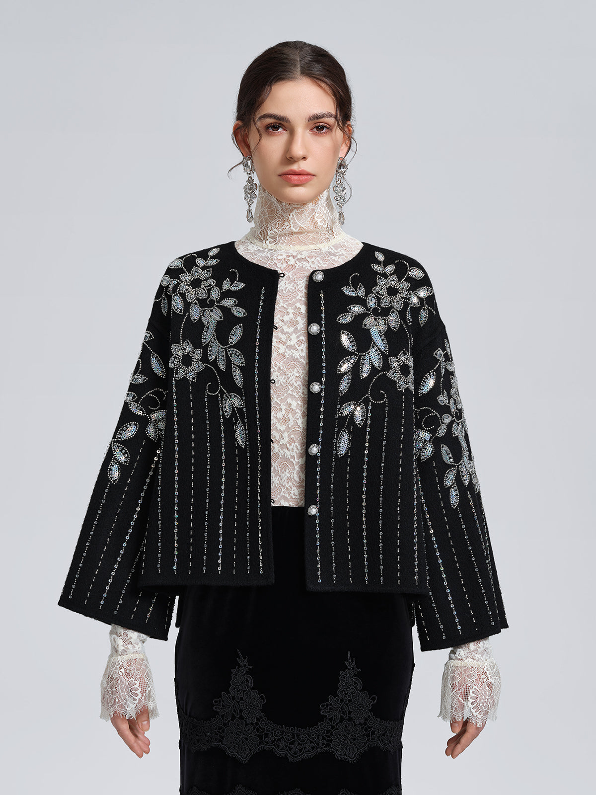 100% Wool Sequin-Embroidered Jacket