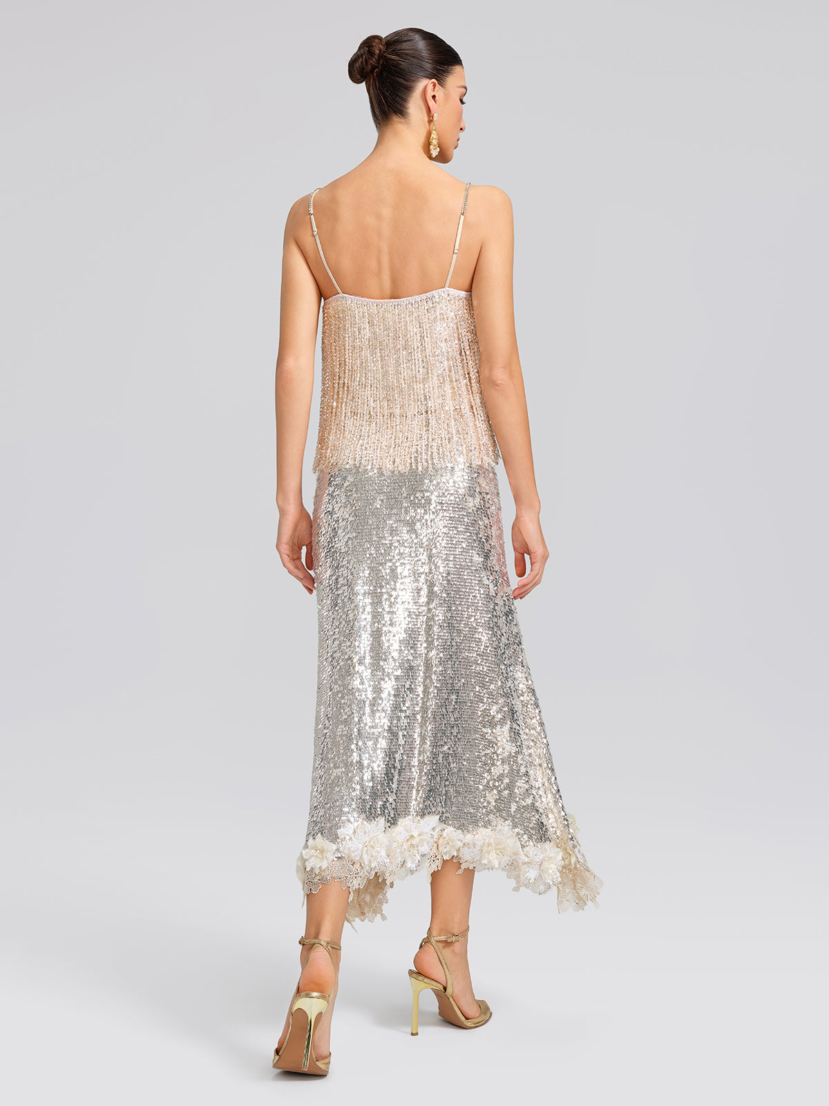 Sequin Mermaid Lace Trim Elastic-Waist Skirt