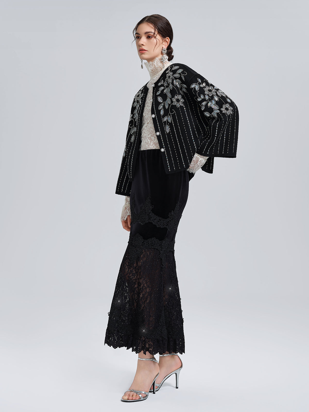 100% Wool Sequin-Embroidered Jacket