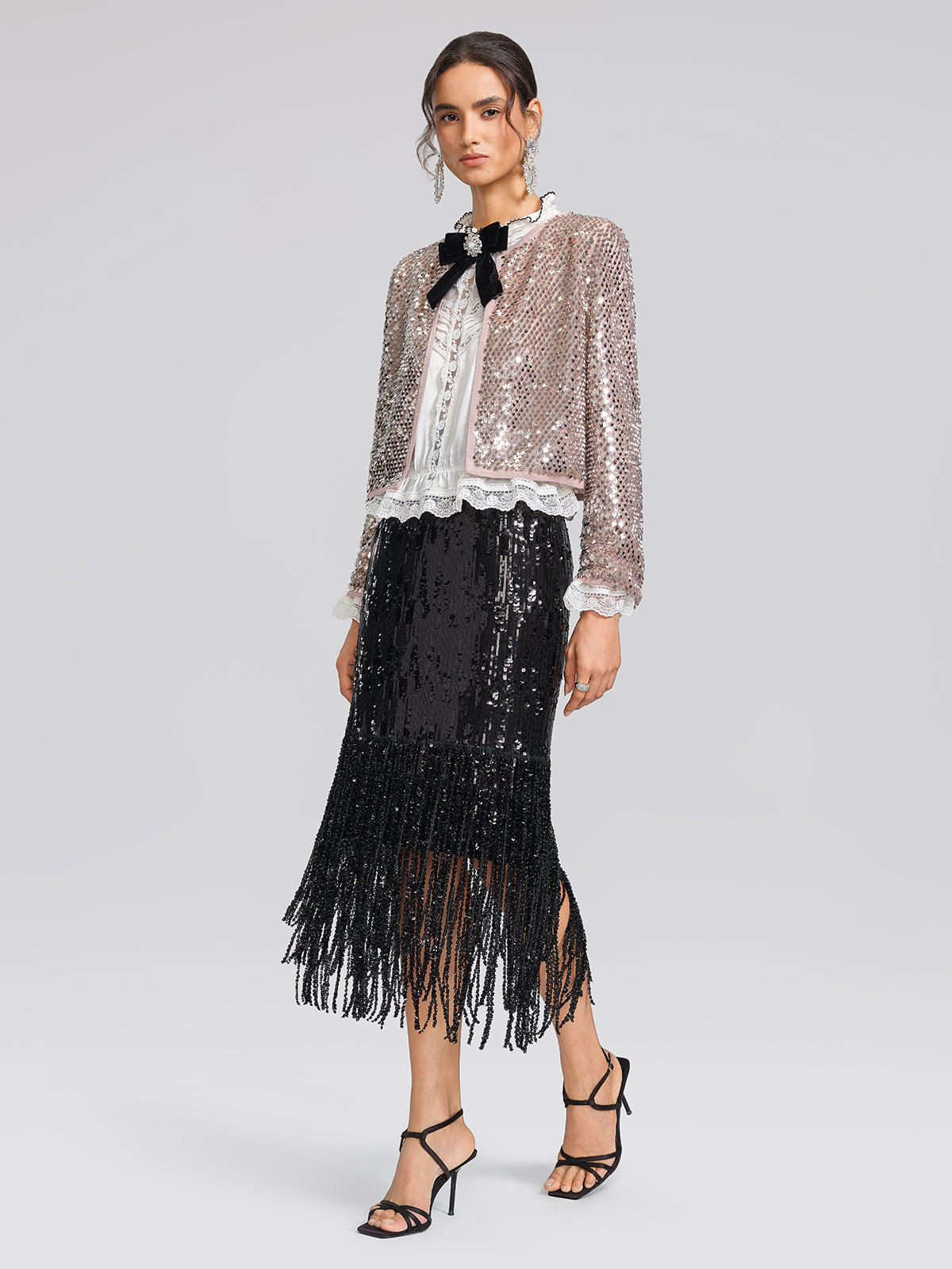 Sequin Beaded Fringe Mermaid Skirt