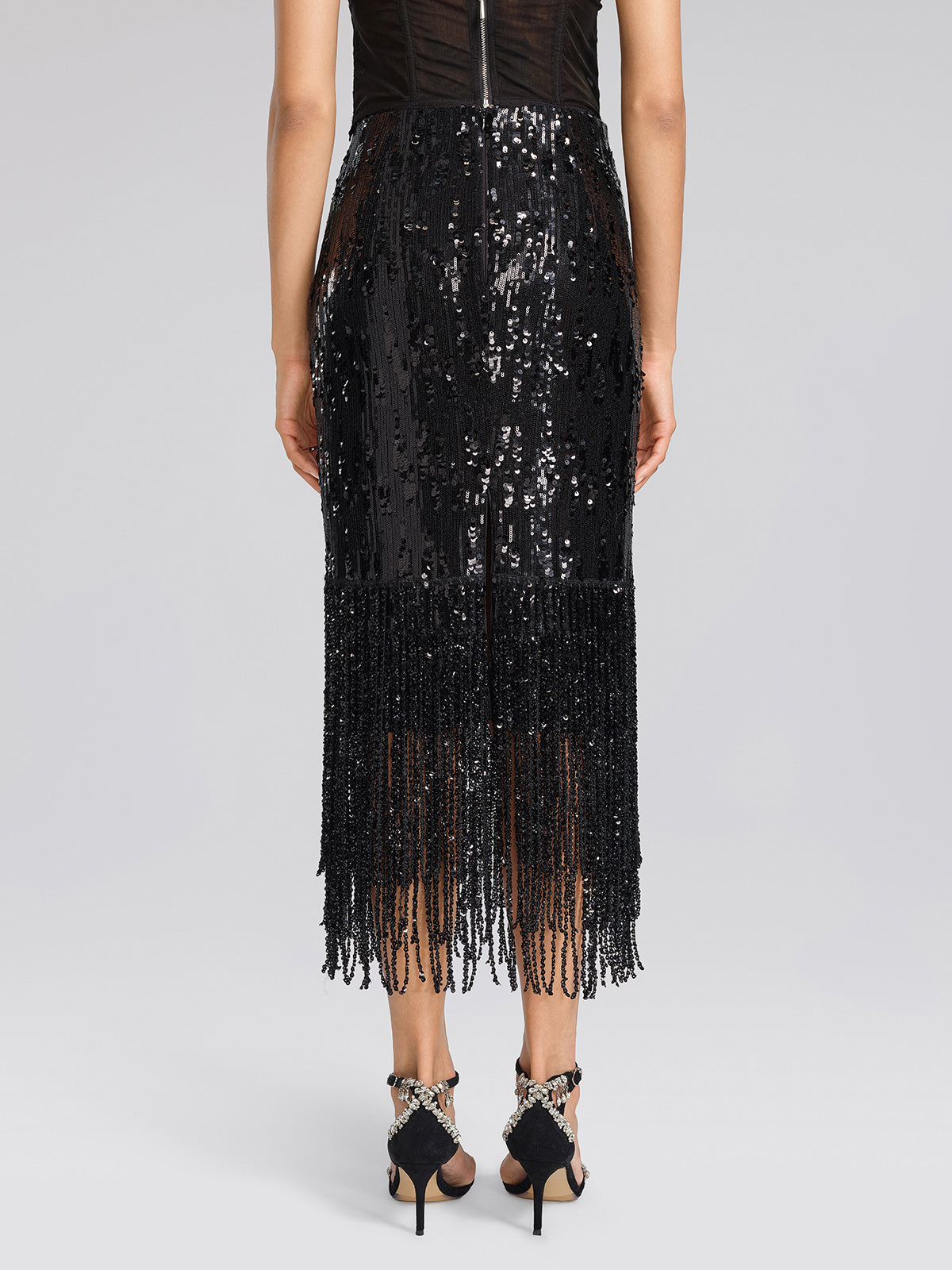 Sequin Beaded Fringe Mermaid Skirt
