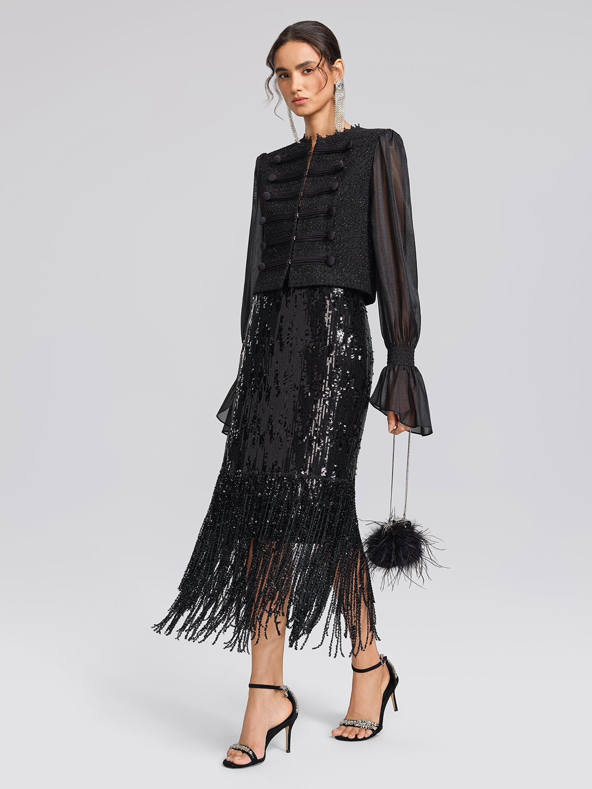 Sequin Beaded Fringe Mermaid Skirt