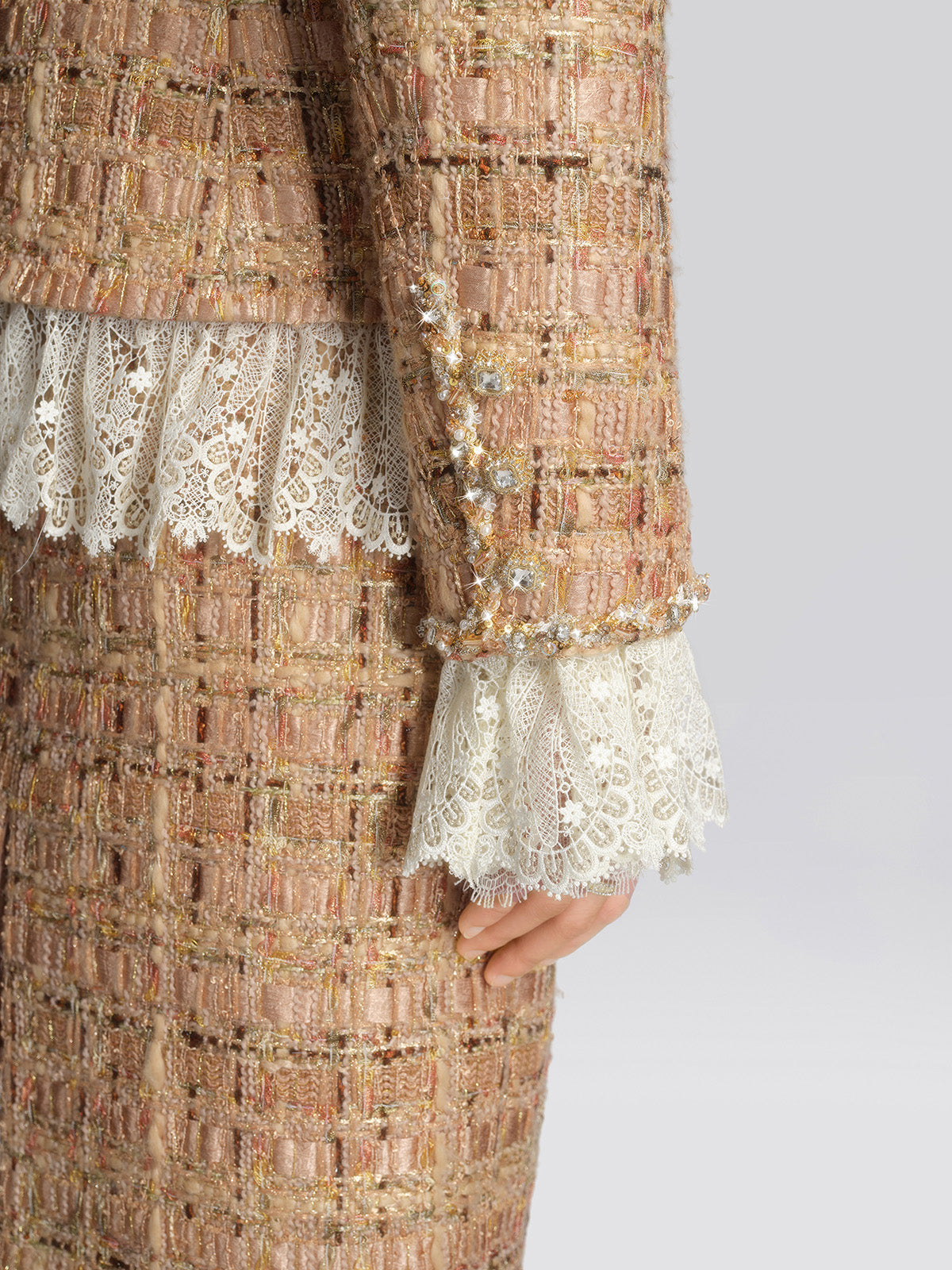 Textured Tweed Lace Trim Button Jacket