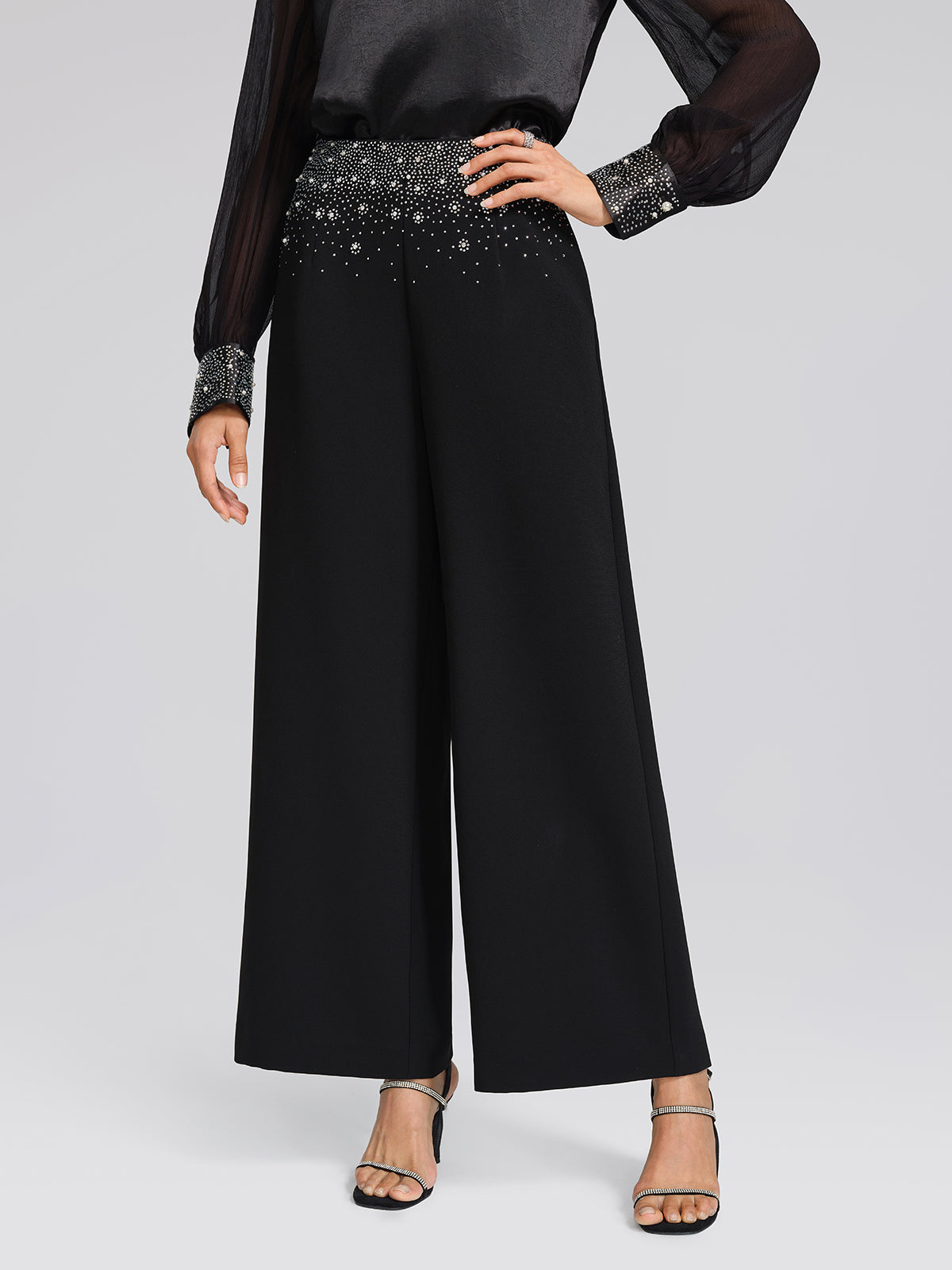 Beaded Gradient Rhinestone High-Waisted Pants