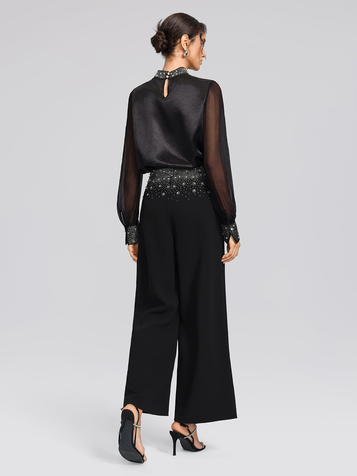 Beaded Gradient Rhinestone High-Waisted Pants