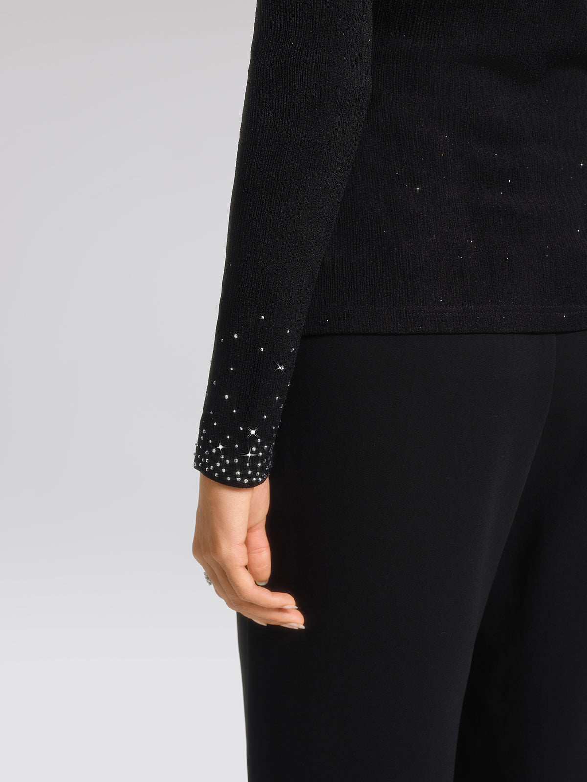 Textured Rhinestone Pointed-Collar Blouse
