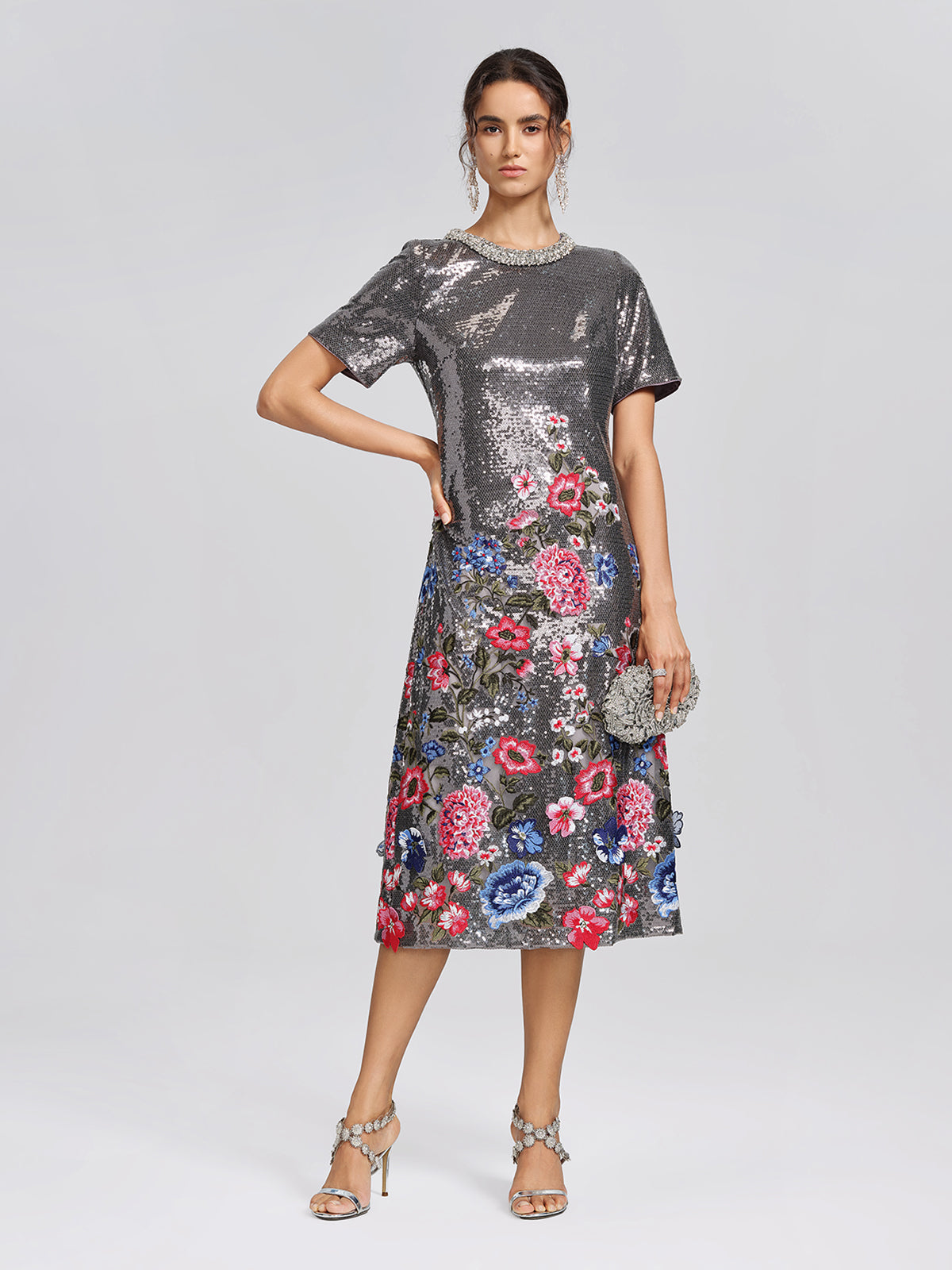 Sequin 3D Floral Embroidered Dress