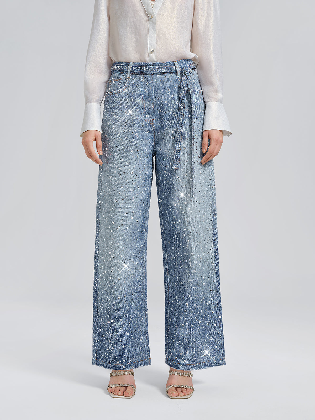 Crystal-Embellished Straight Jeans