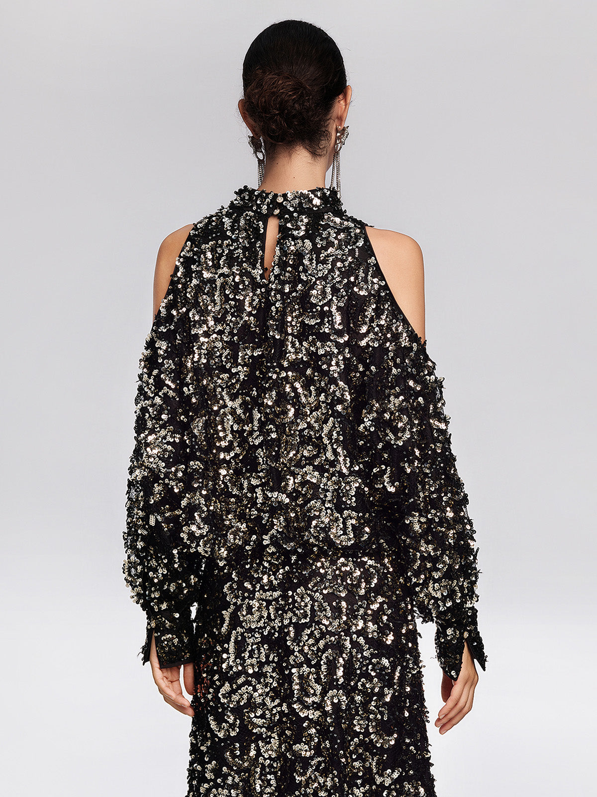 Sequin Embellished Cold-Shoulder Blouse
