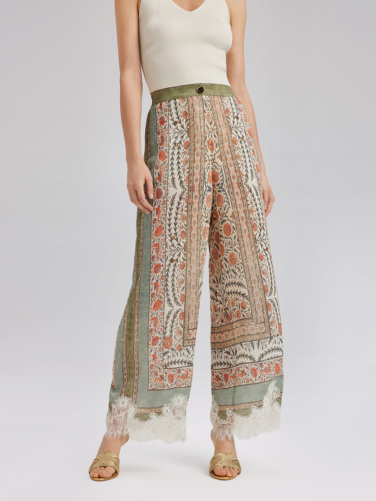 Botanical Lace Trim Resort Pants