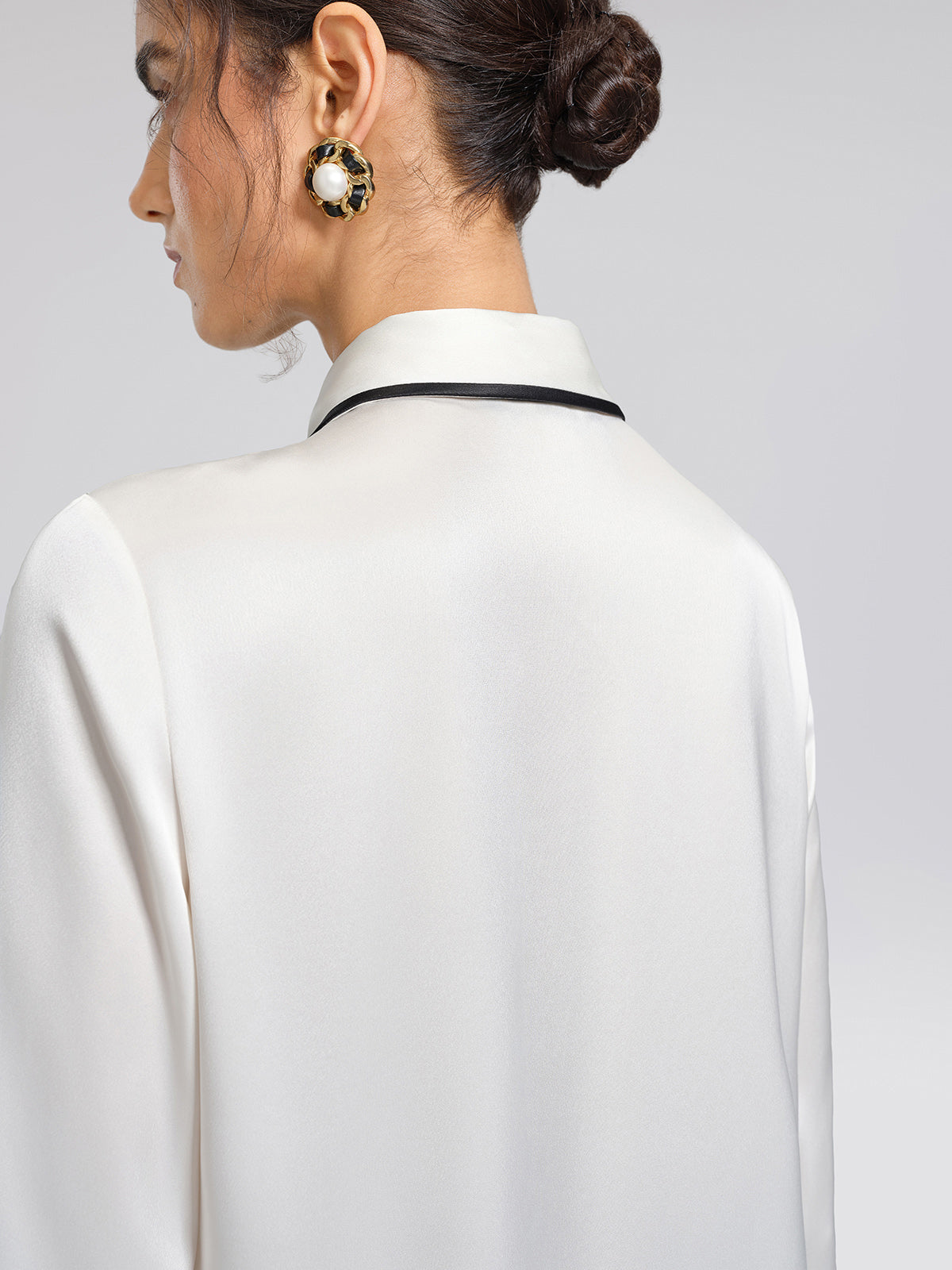 Satin Contrast Trim Bow Shirt