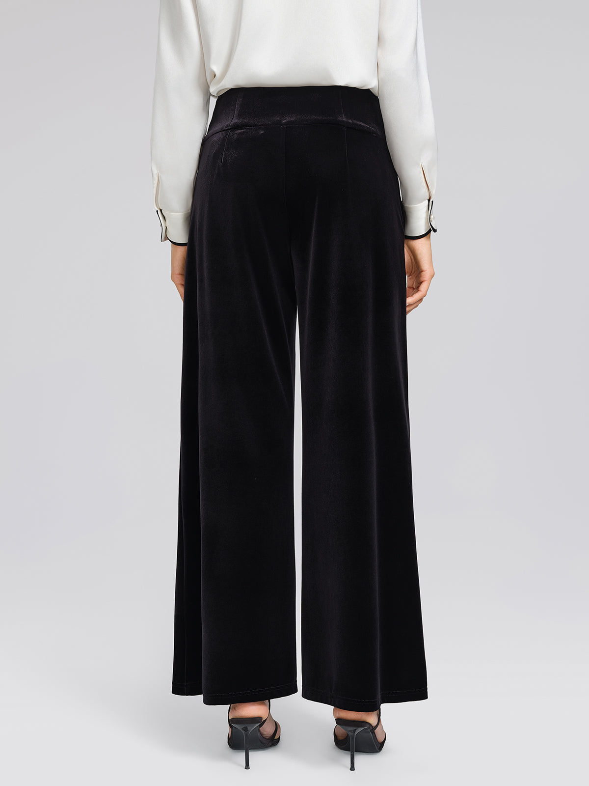 Velvet Embossed Metal-Button Wide-Leg Pants