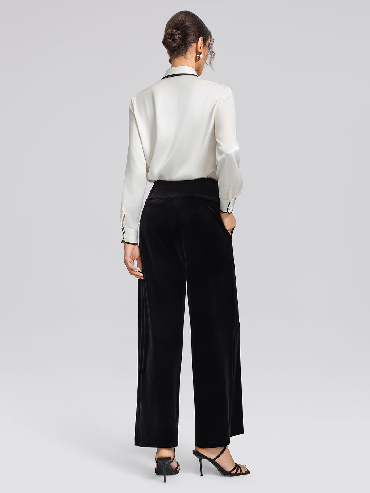 Satin Contrast Trim Bow Shirt
