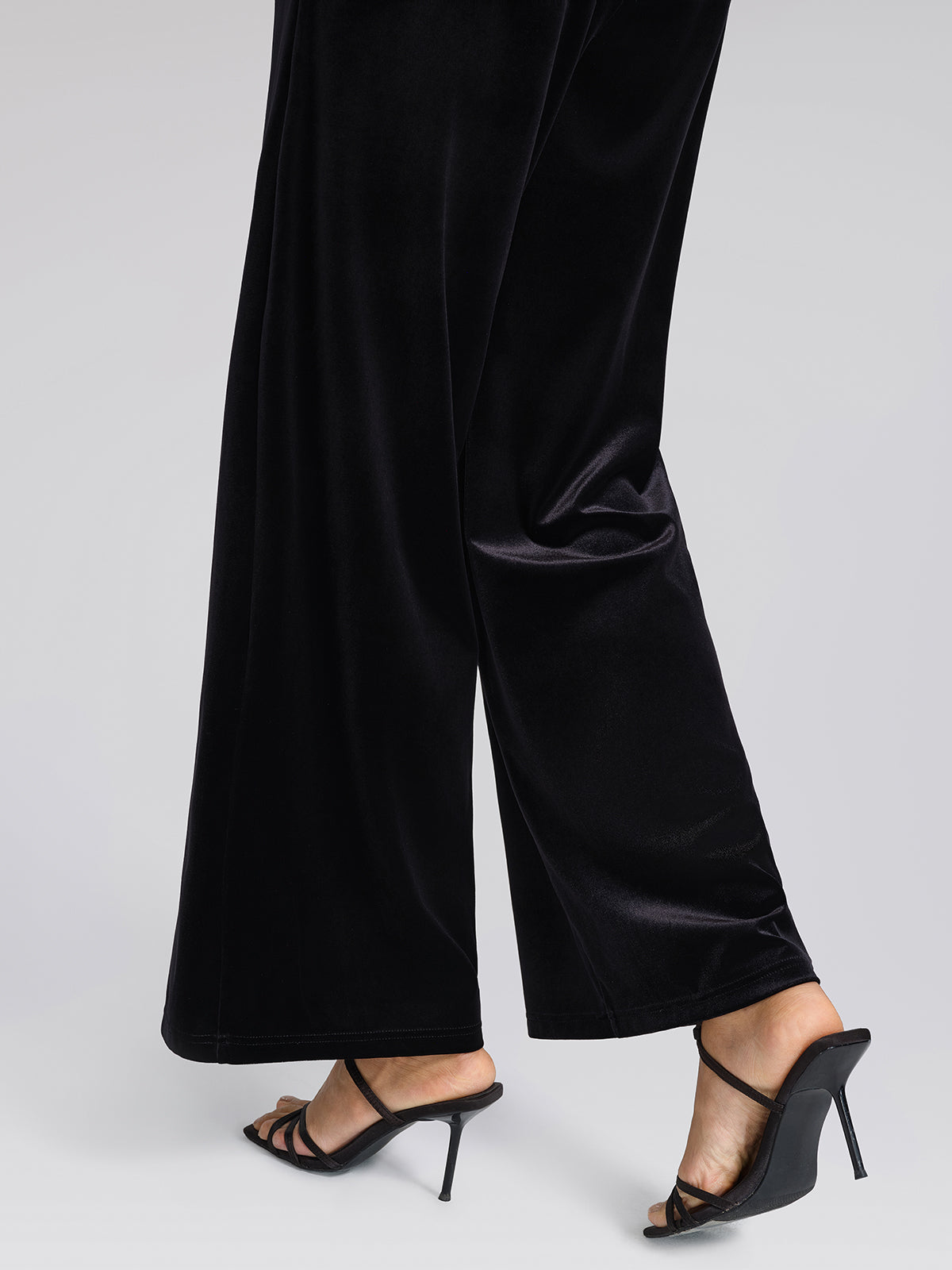Velvet Embossed Metal-Button Wide-Leg Pants