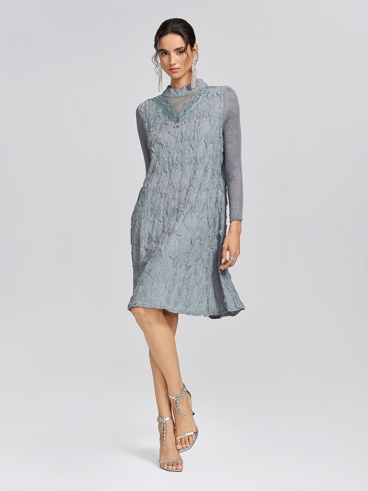 Pleated Organza Lace Dress