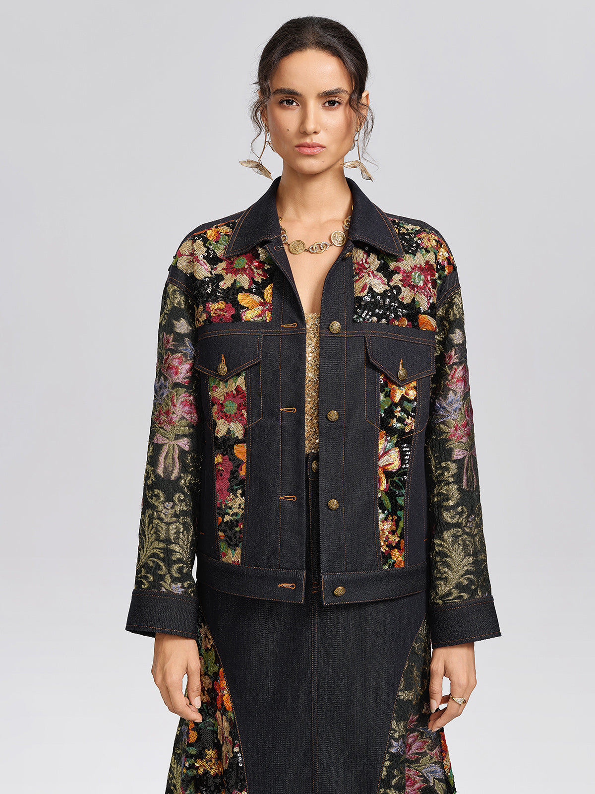 Metallic Denim Sequin Jacquard Jacket