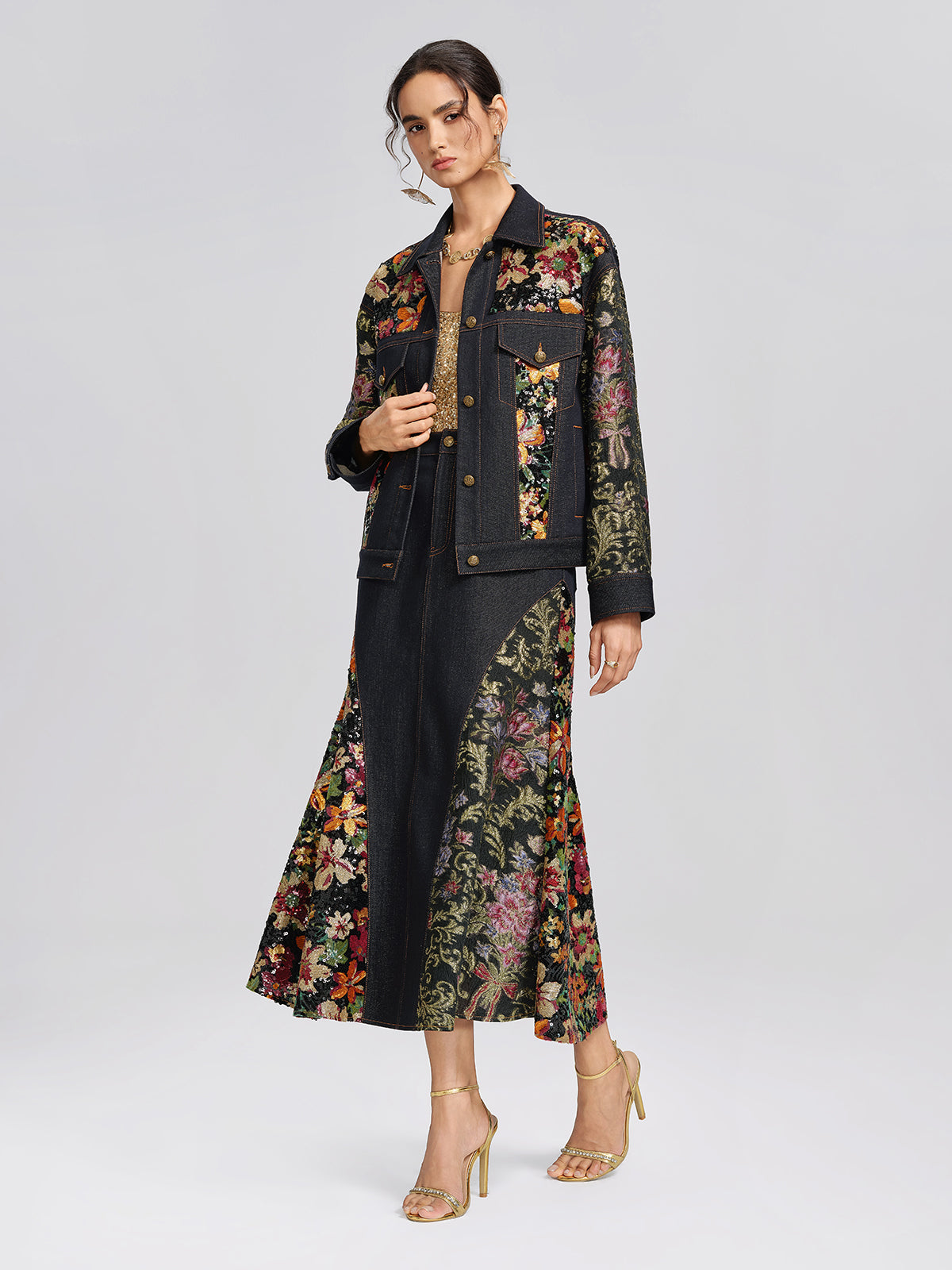 Metallic Denim Sequin Jacquard Jacket