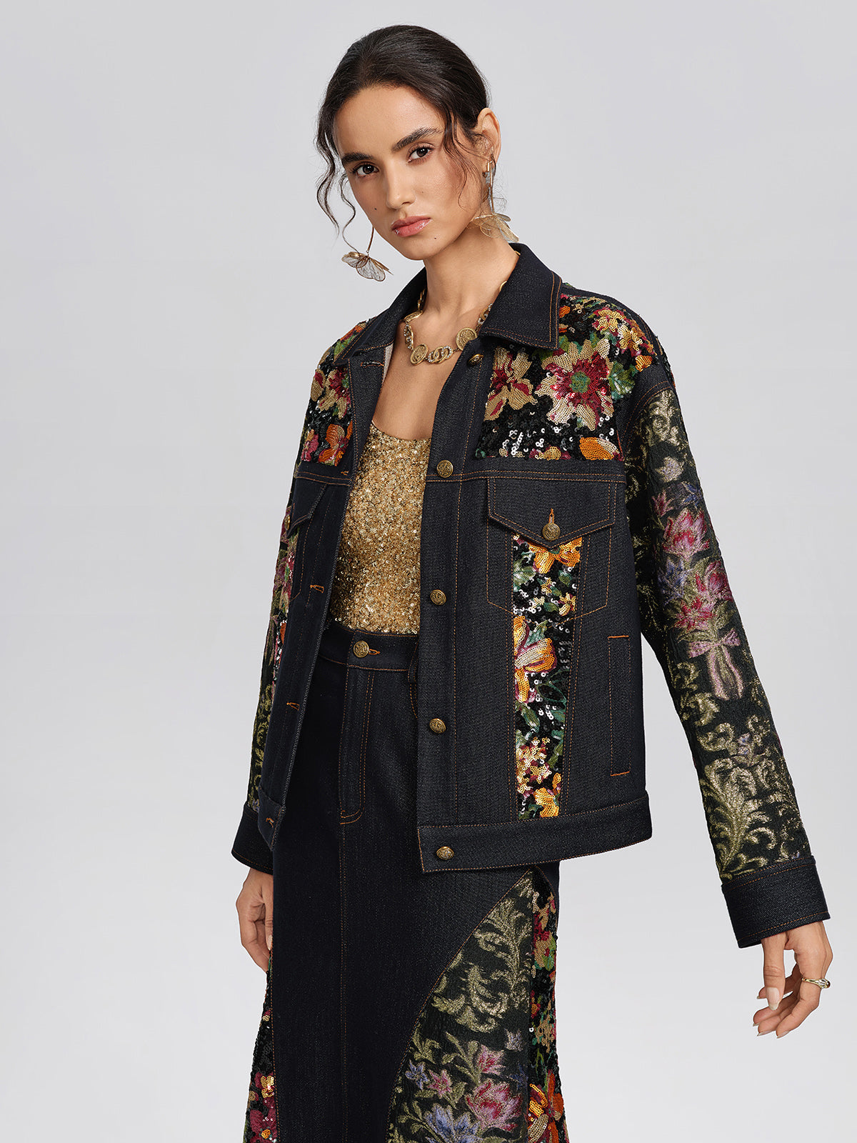 Metallic Denim Sequin Jacquard Jacket