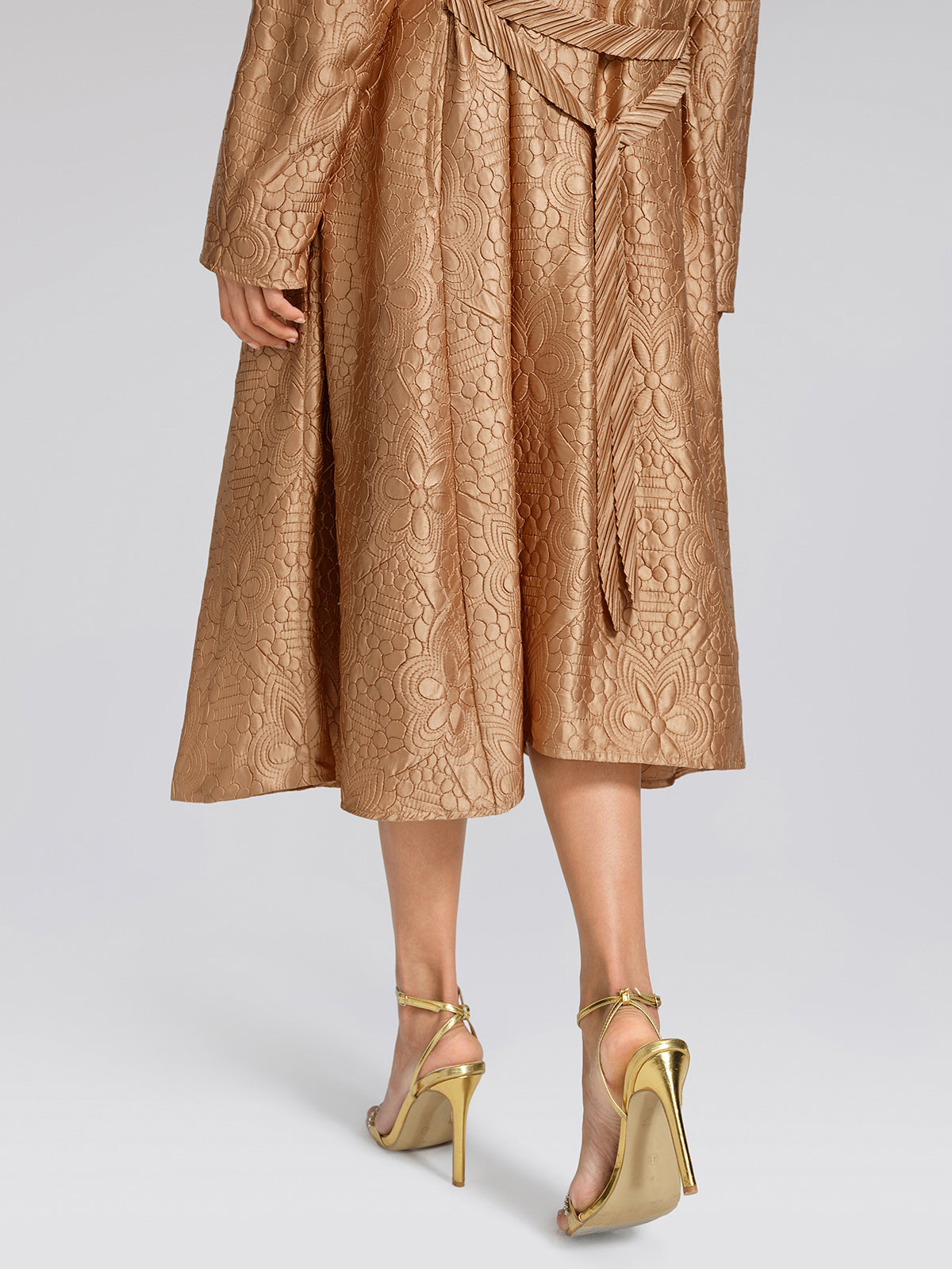 Pleated Floral Jacquard Trench Coat