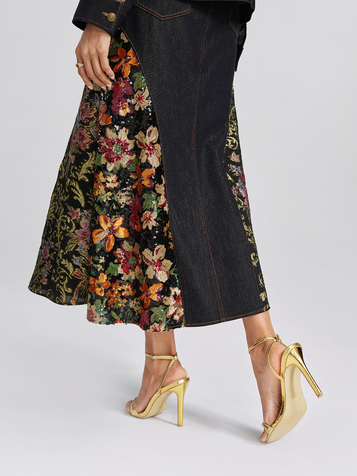 Metallic Denim Sequin Jacquard Mermaid Skirt