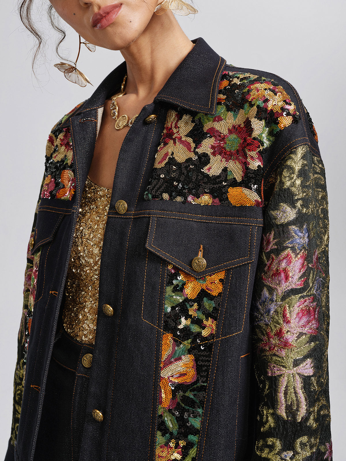 Metallic Denim Sequin Jacquard Jacket