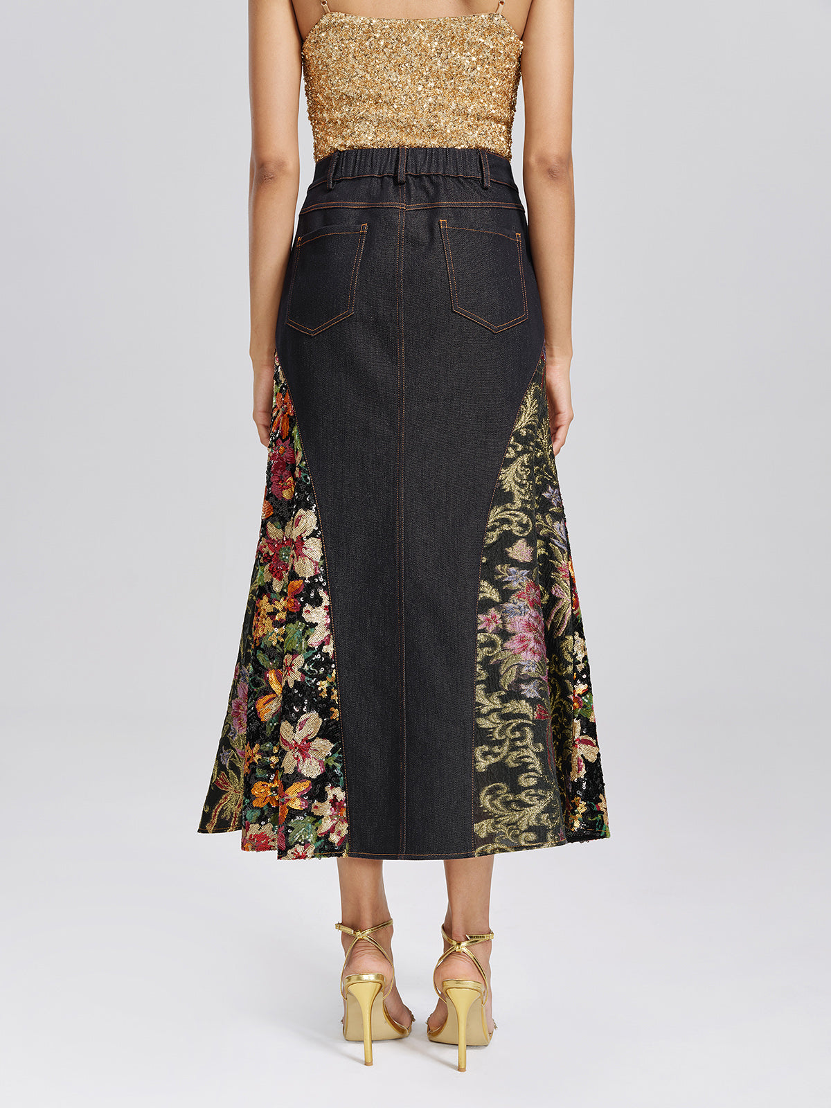 Metallic Denim Sequin Jacquard Mermaid Skirt