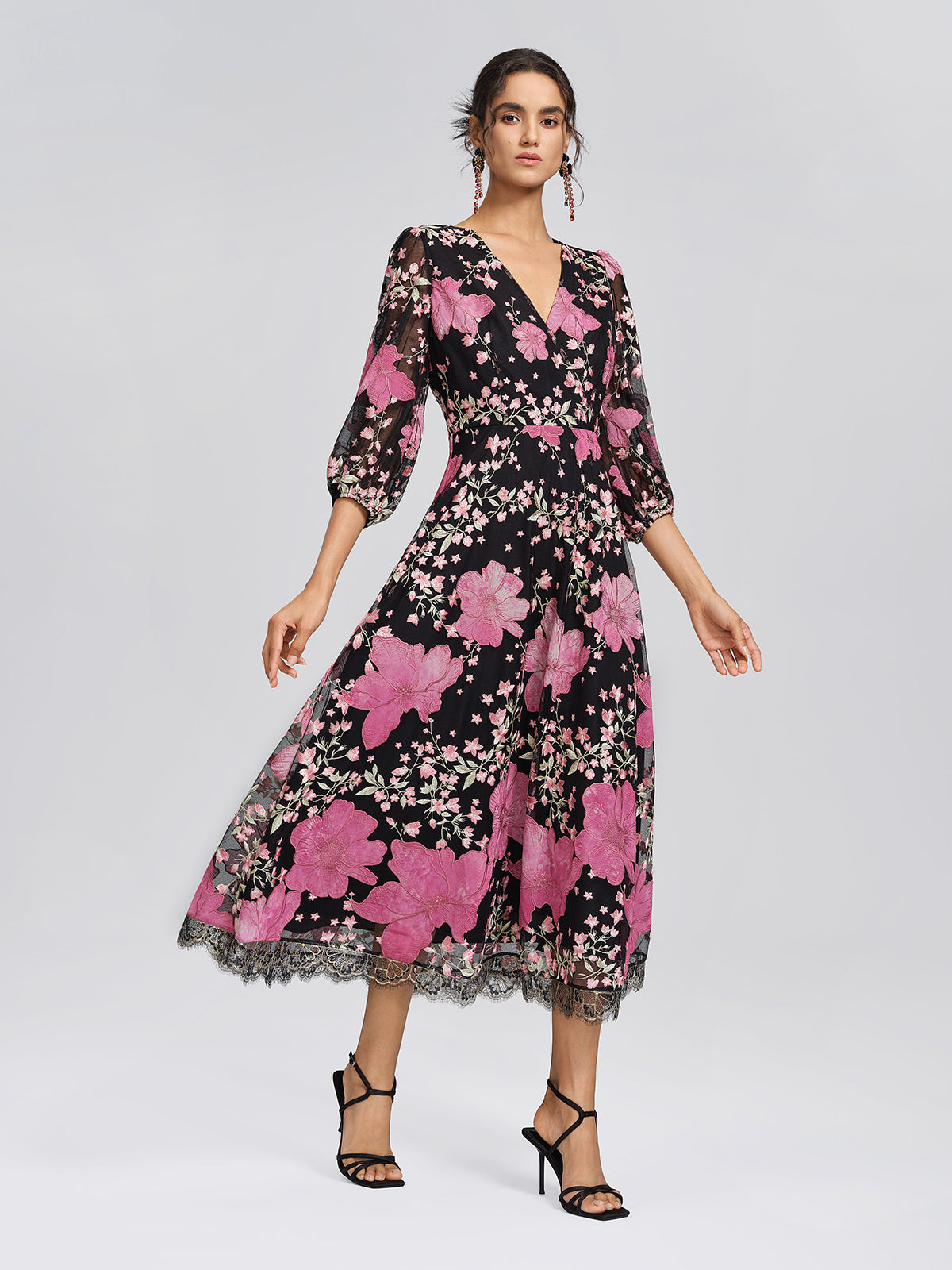 Mesh Floral Embroidery Lace Dress