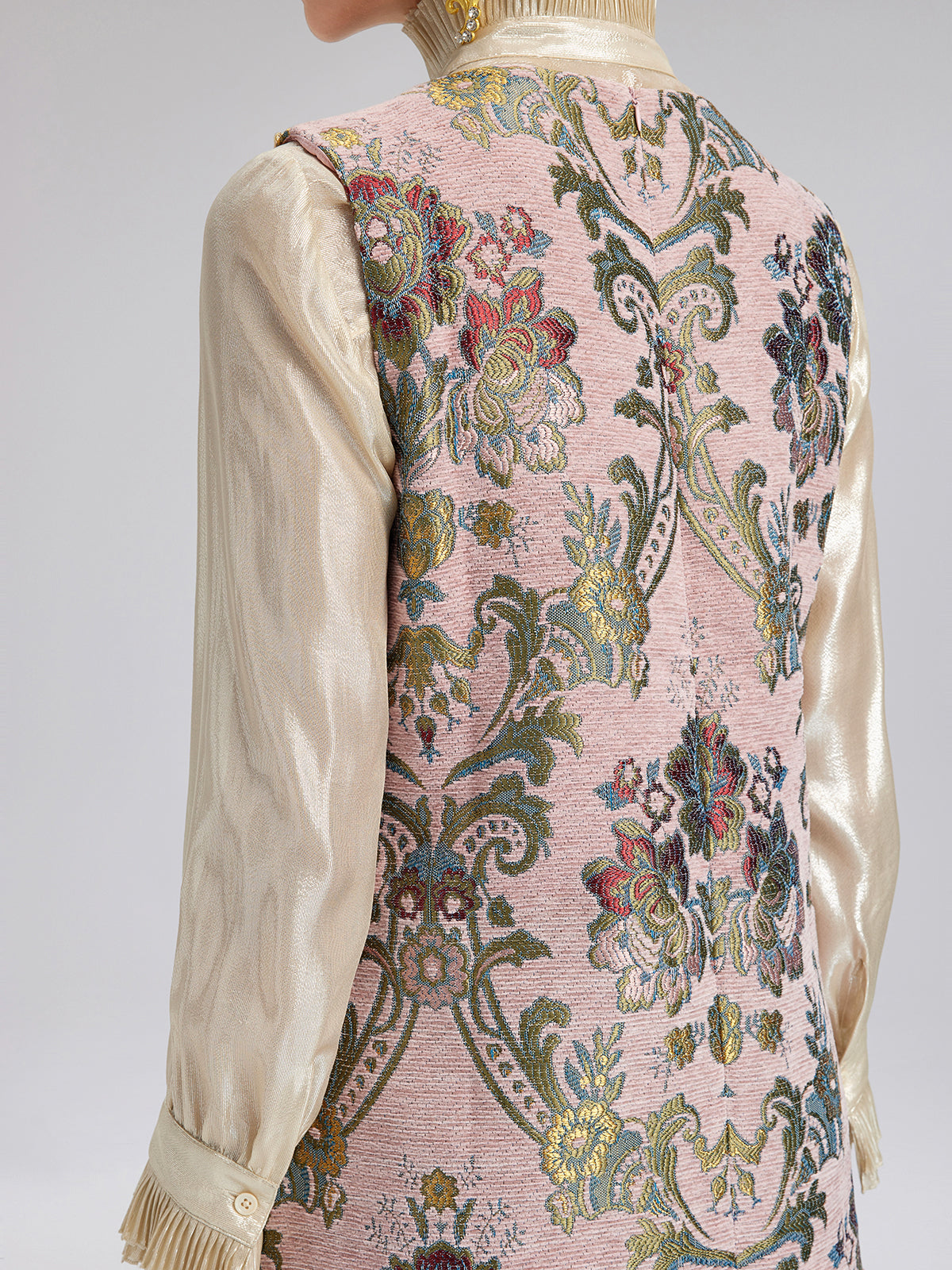 Hand-Beaded Embroidered Silk-Textured Dress