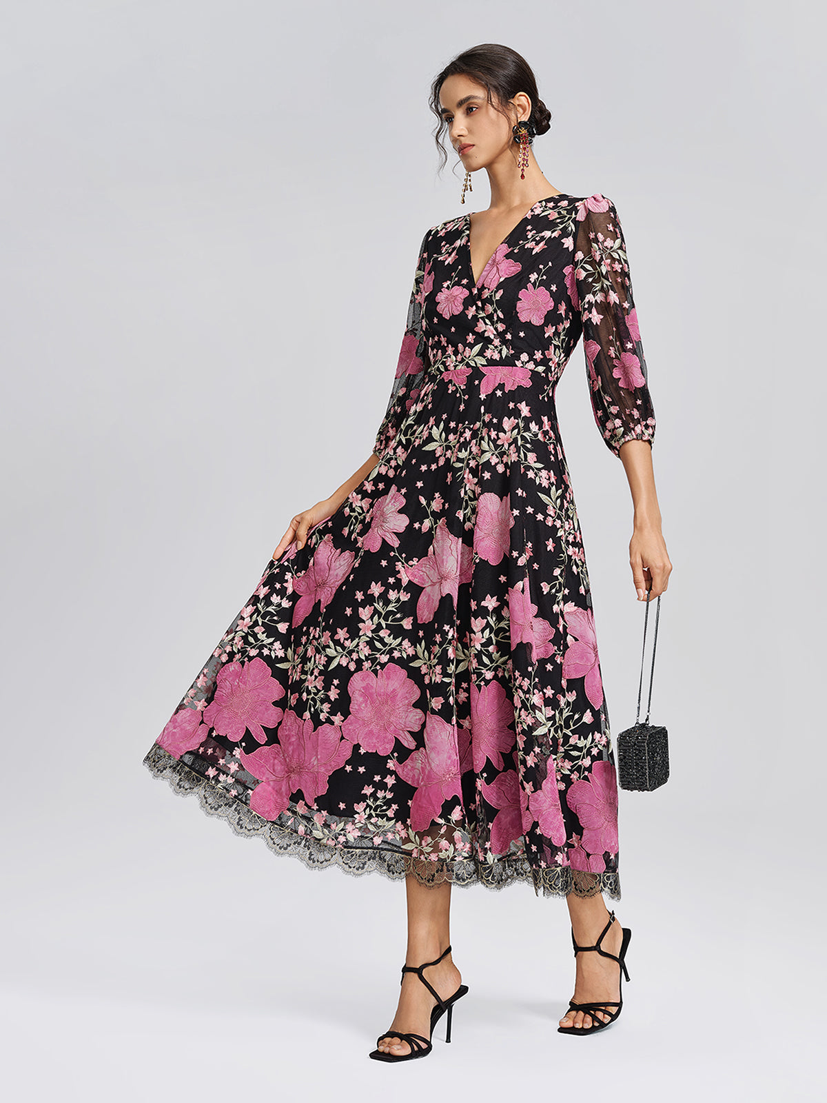 Mesh Floral Embroidery Lace Dress